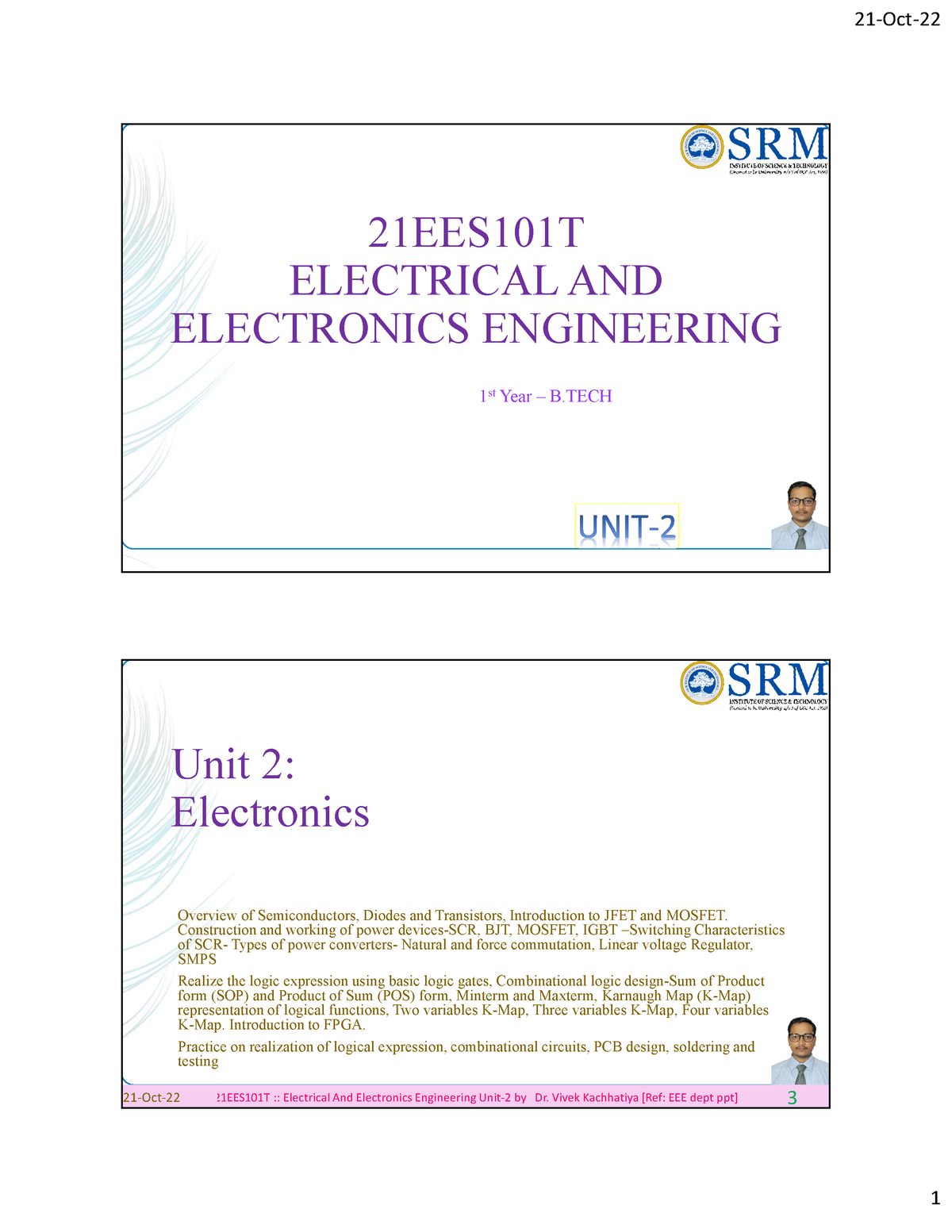 UNIT-2 -PPT-EEE - 21EES101T ELECTRICAL AND ELECTRONICS ENGINEERING 1 St ...