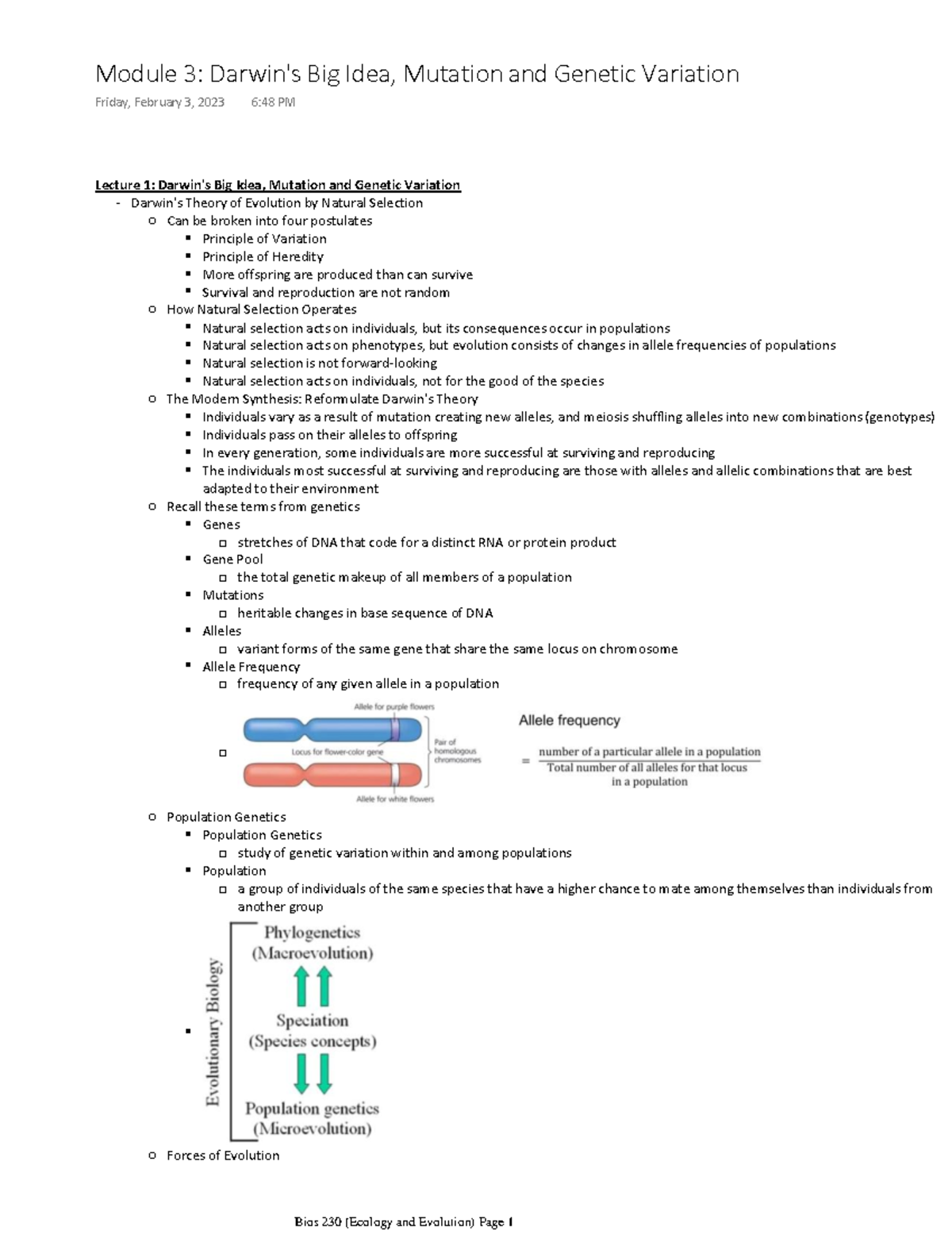 Bios 230 (Ecology And Evolution) Module 3 - Lecture 1: Darwin's Big ...
