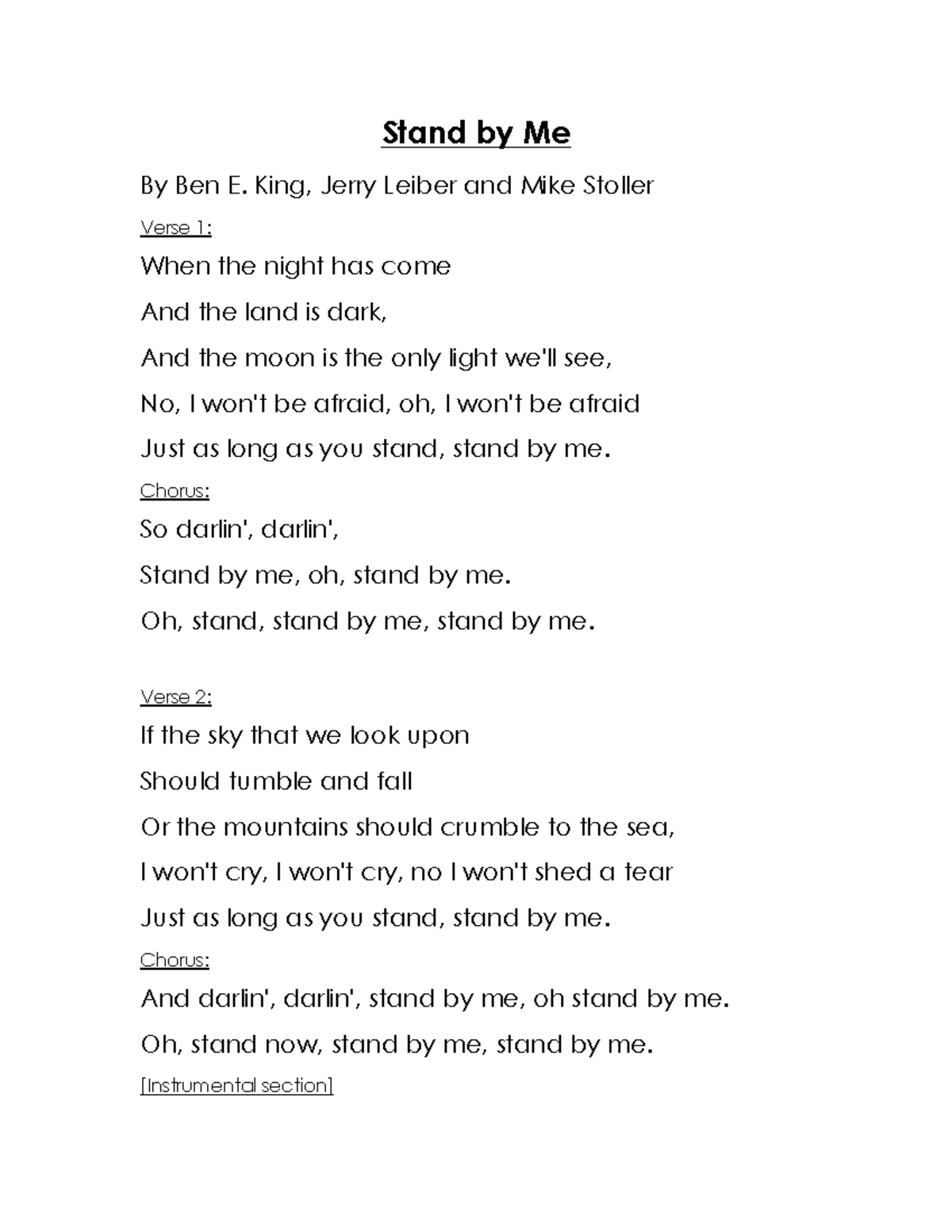 Stand by Me lyrics - Liryca - Stand by Me By Ben E. King, Jerry Leiber ...