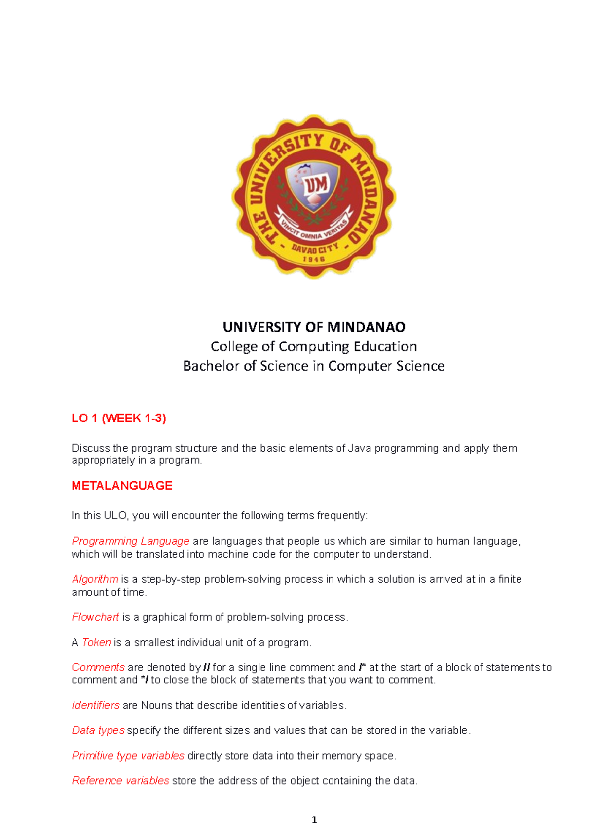 CCE109L Week2 to 3 - CCE109 - UNIVERSITY OF MINDANAO College of ...