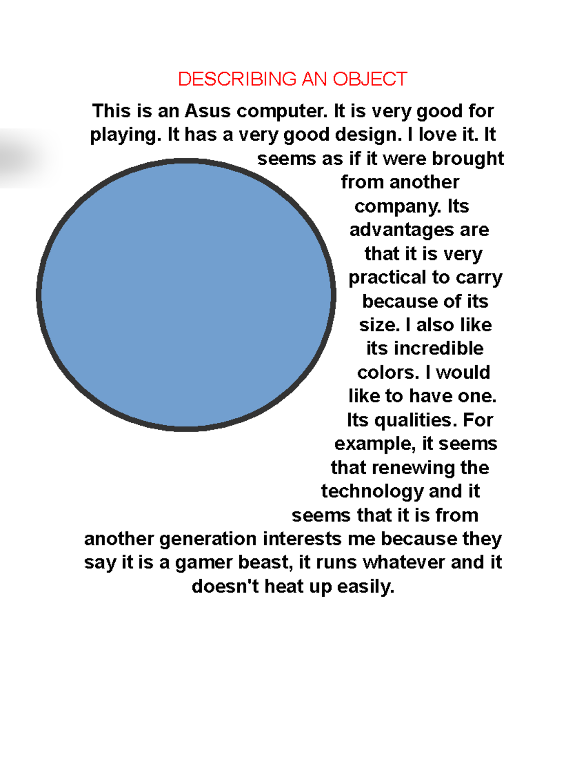 Describing AN Object EVN2 - DESCRIBING AN OBJECT This is an Asus ...