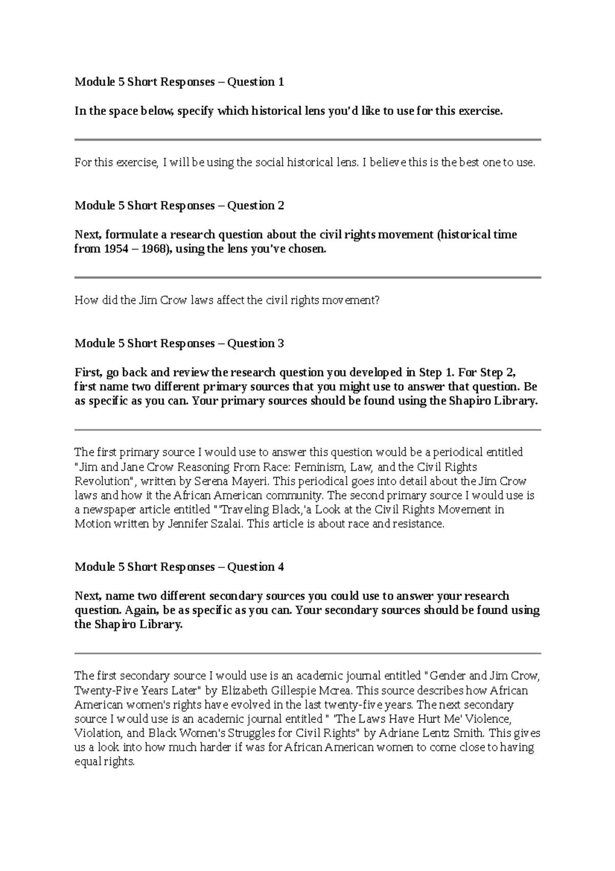 HIS 200 Module 5 Short Response - Module 5 Short Responses – Question 1 ...