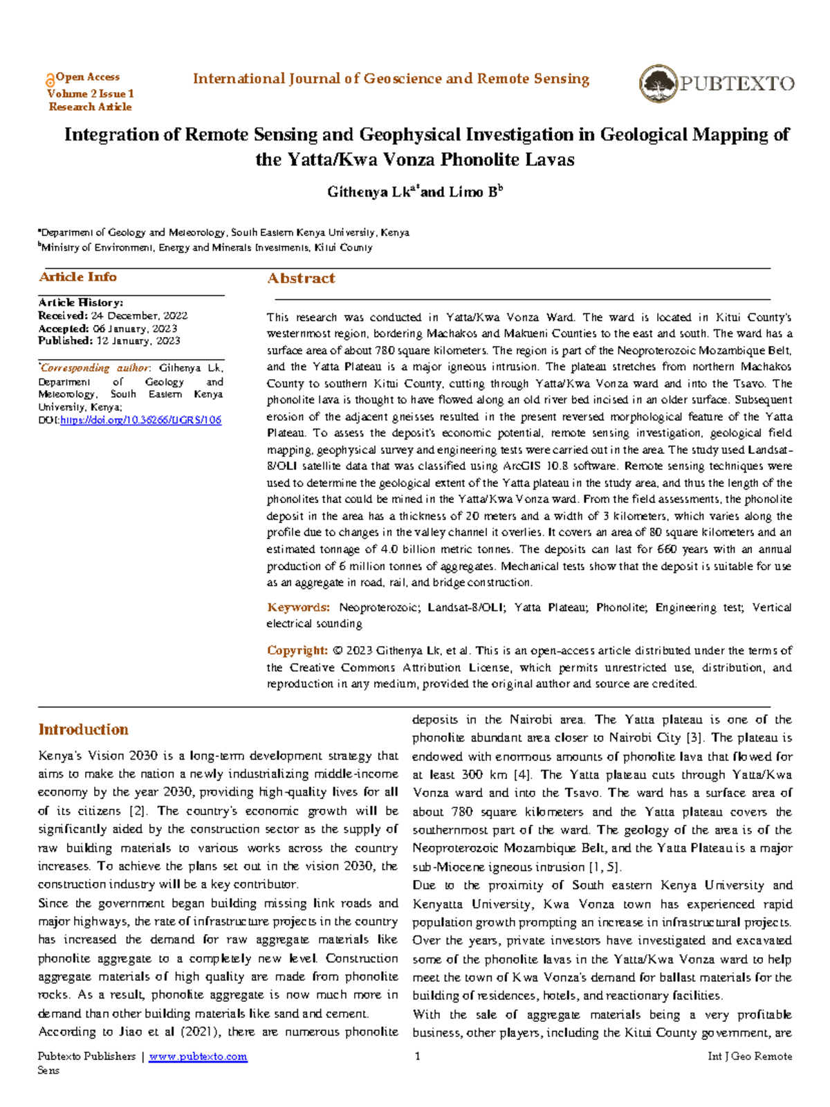 Integration of Remote Sensing and Geophysical Investigation in ...