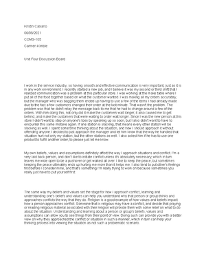 UNIT 4 DB COMS105 - Unit 4 Discussion Board for COMS-105; Interpersonal ...