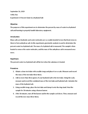 Experiment 7 Report - Experiment 7: Empirical Formula Alexia Holt ...