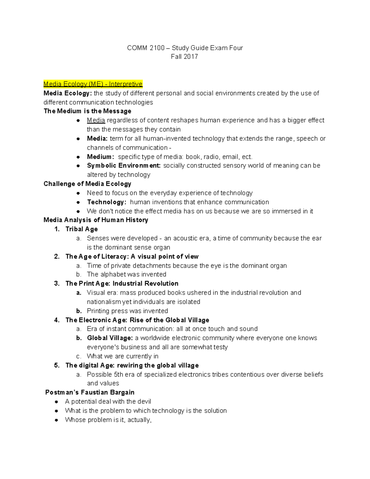 Final Exam Study Guide - Lecture notes All chapters covered - COMM 2100 ...