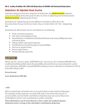 CH 3 Problem 3 Deductions For AGI and From AGI Itemized CH 3