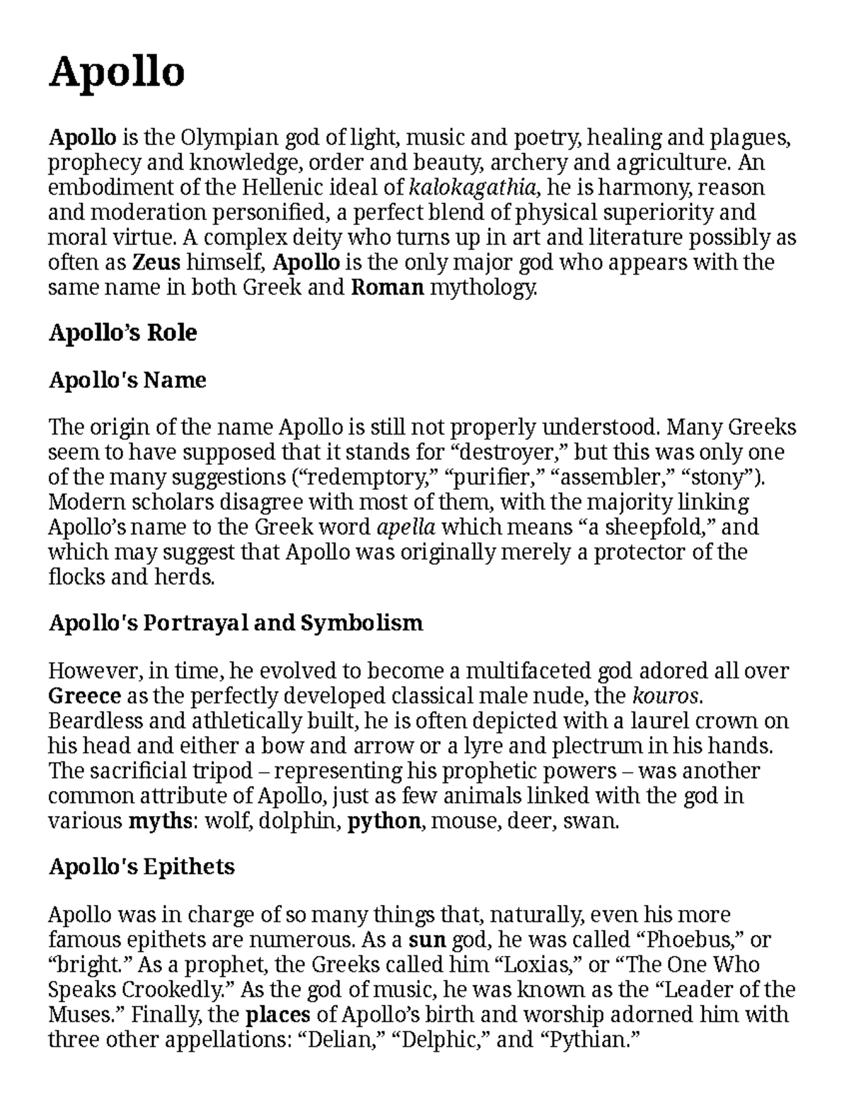 ☀ Apollo Greek God of Music and Light - Apollo Apollo is the Olympian ...