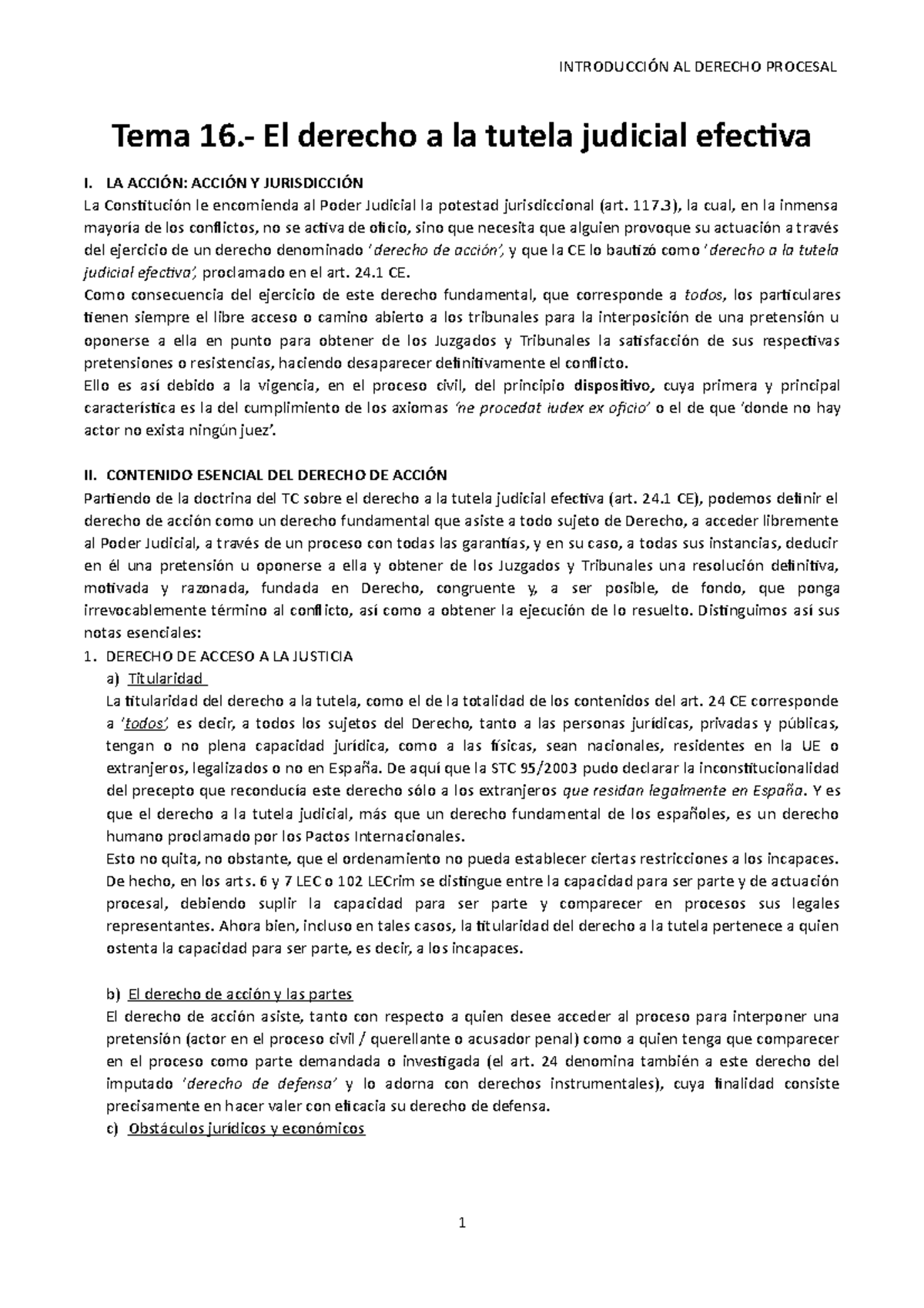 TEMA 16.- EL Derecho A LA Tutela Judicial Efectiva - Tema 16.- El ...