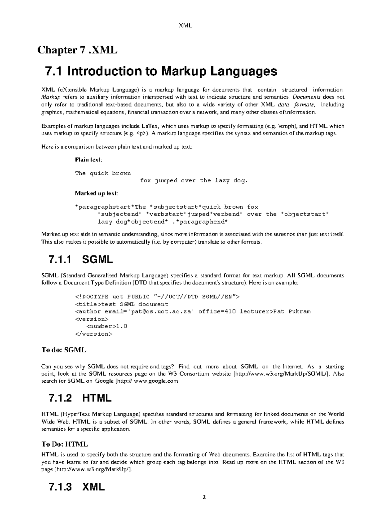 Web Designing Chapter-7 - Chapter 7 .XML 7 Introduction to Markup ...