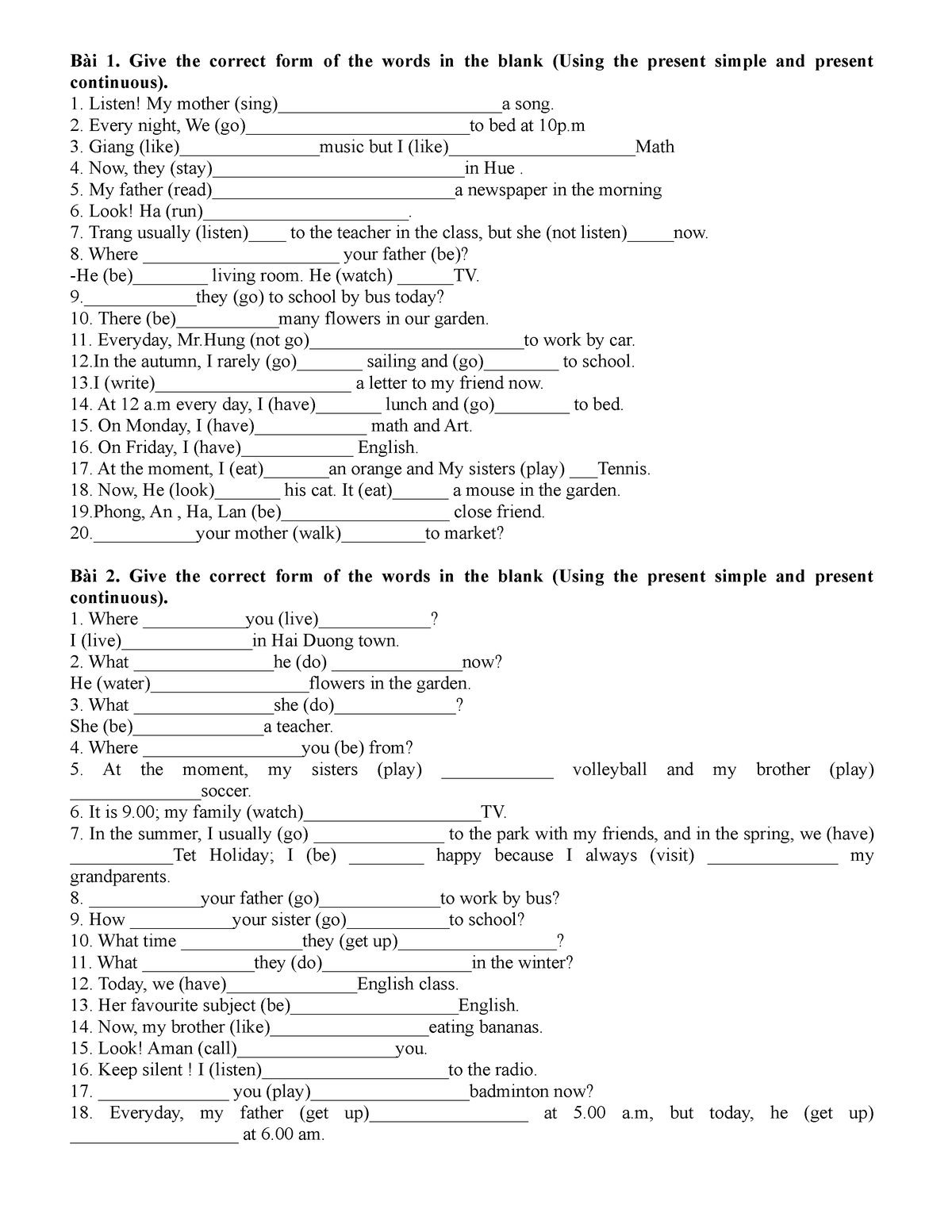 Htd httd - hhfgj - Bài 1. Give the correct form of the words in the ...