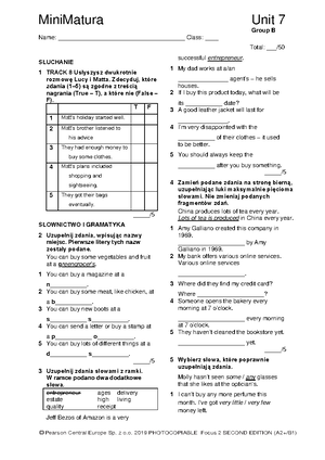 Focus 2 2ed Mini Matura Unit 7 Answers - MiniMatura – Answer Key Unit 7 ...