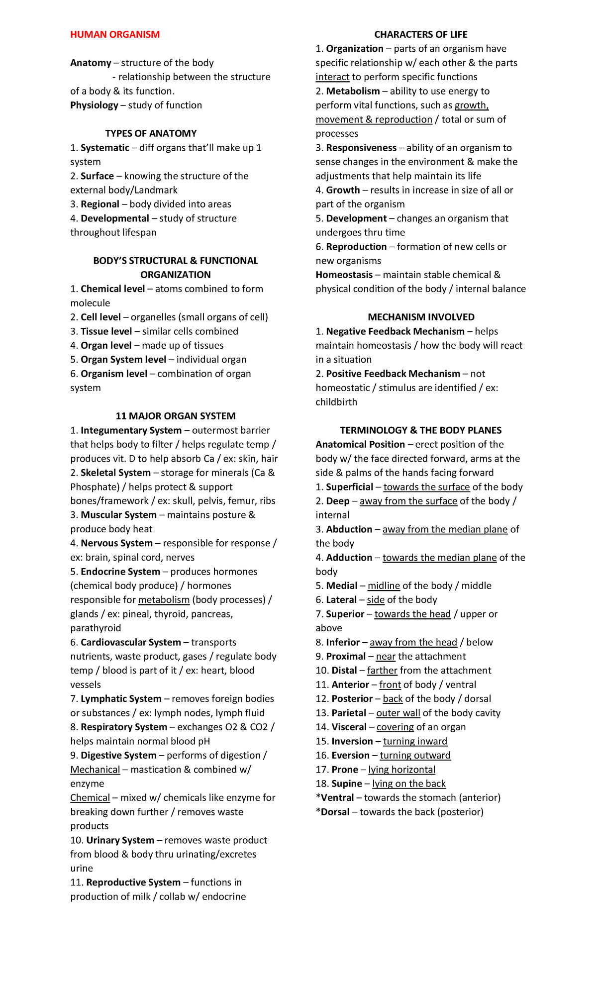 Anaphy - HUMAN ORGANISM Anatomy – Structure Of The Body Relationship ...