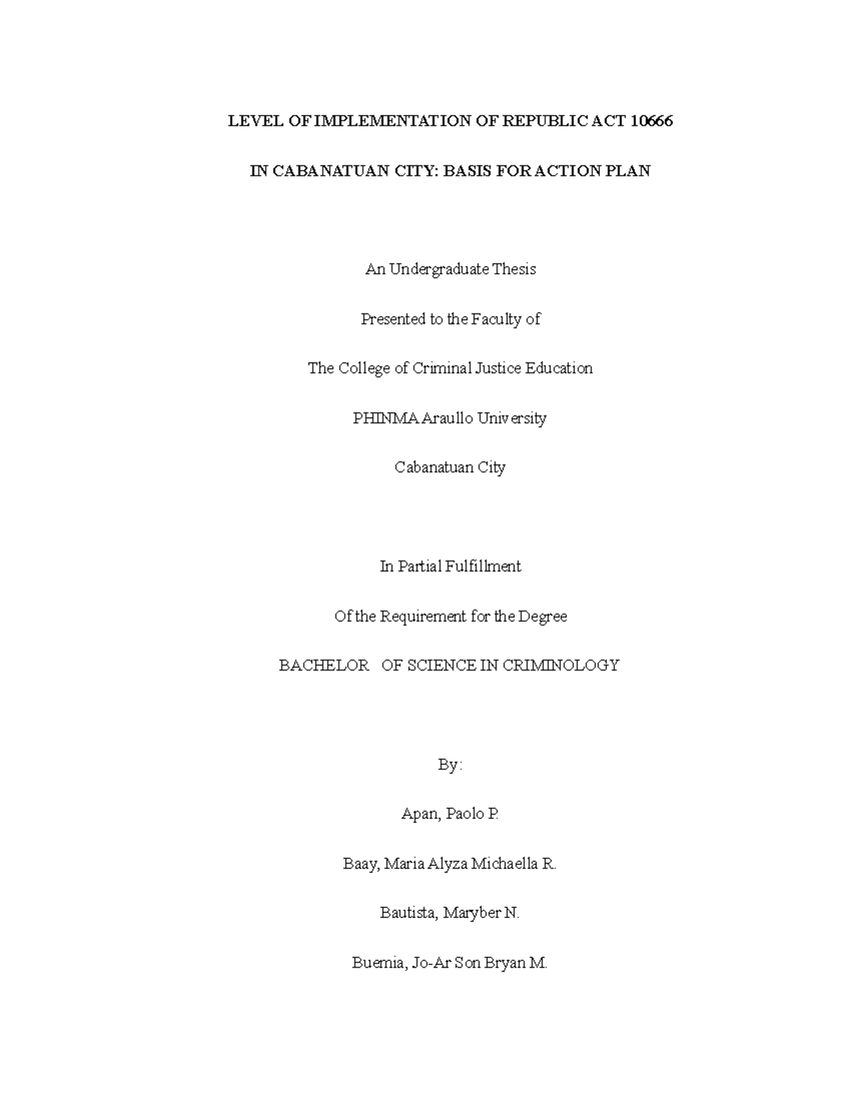 Chapter 1 3 Output 2 - Scfr - LEVEL OF IMPLEMENTATION OF REPUBLIC ACT ...