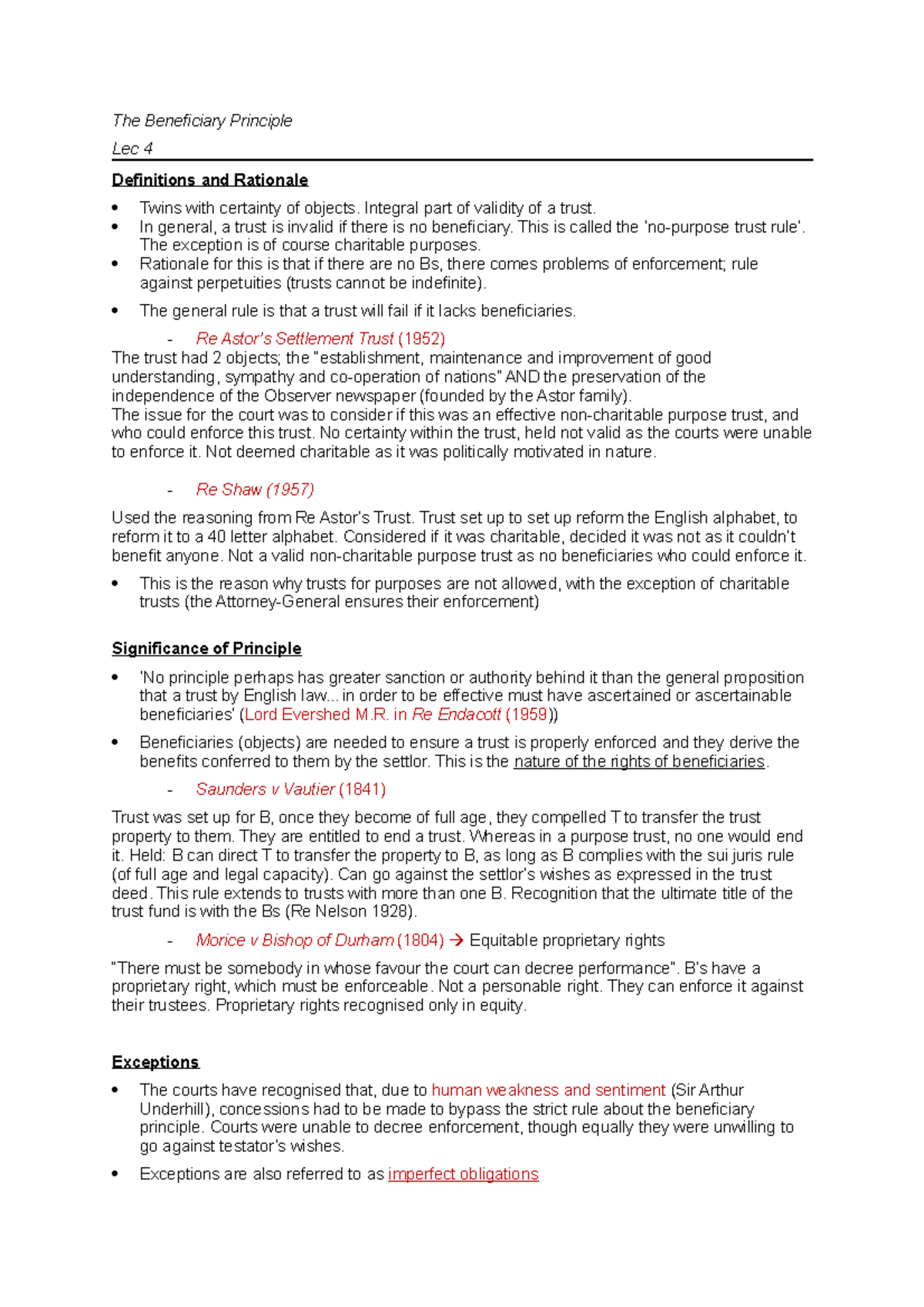 Beneficiary Principle - Integral part of validity of a trust. In ...