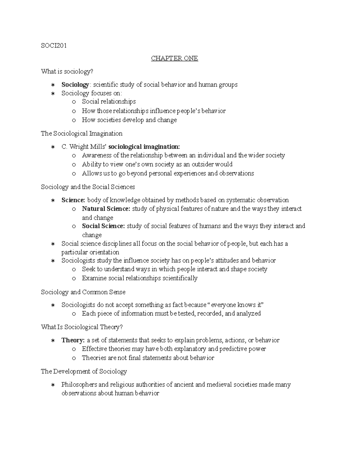 SOCI Lecture Notes - SOCI201 CHAPTER ONE What is sociology? Sociology ...