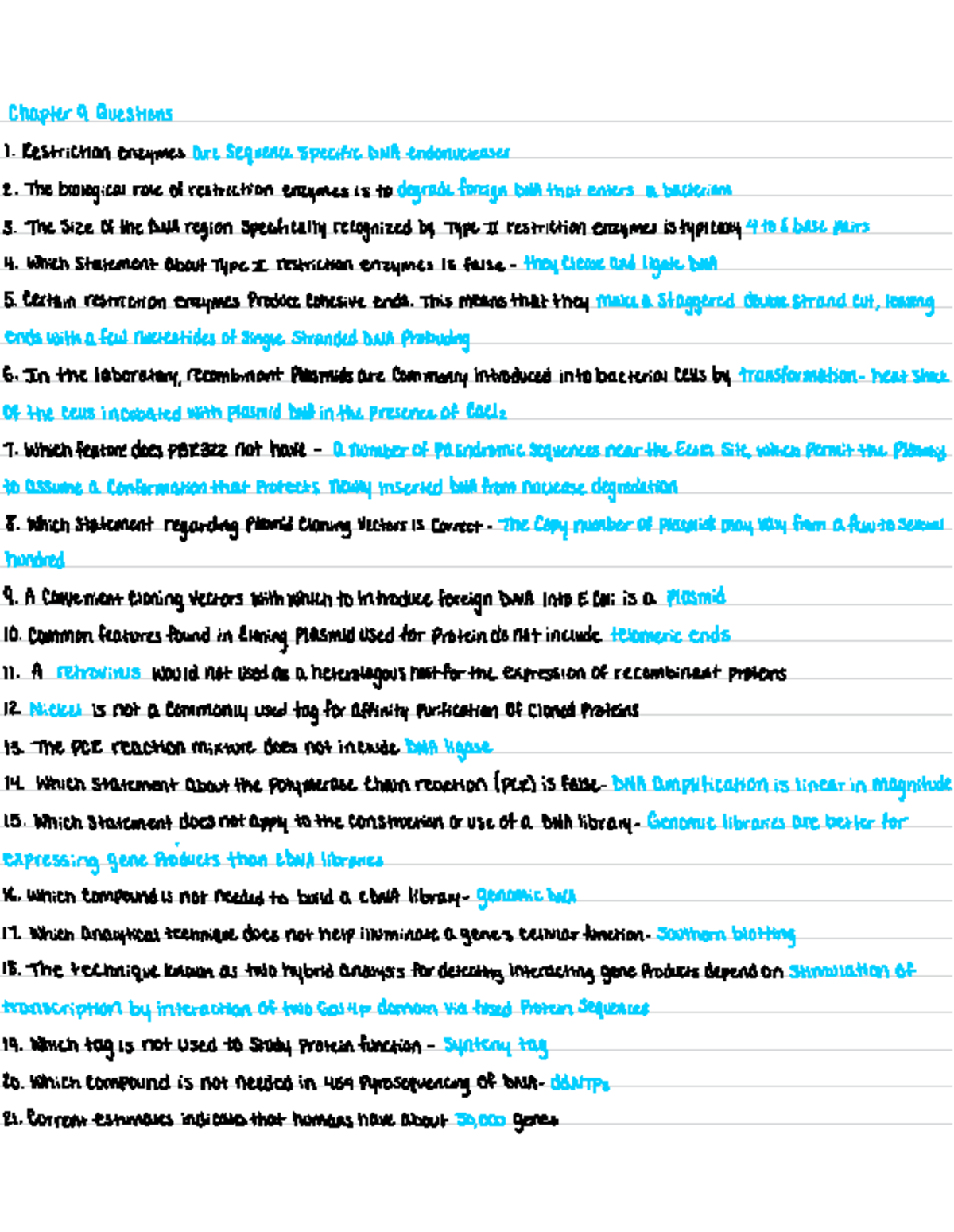 Chapter 9 Notes - Chapter 9 Questions Restriction enzymes Are sequence ...