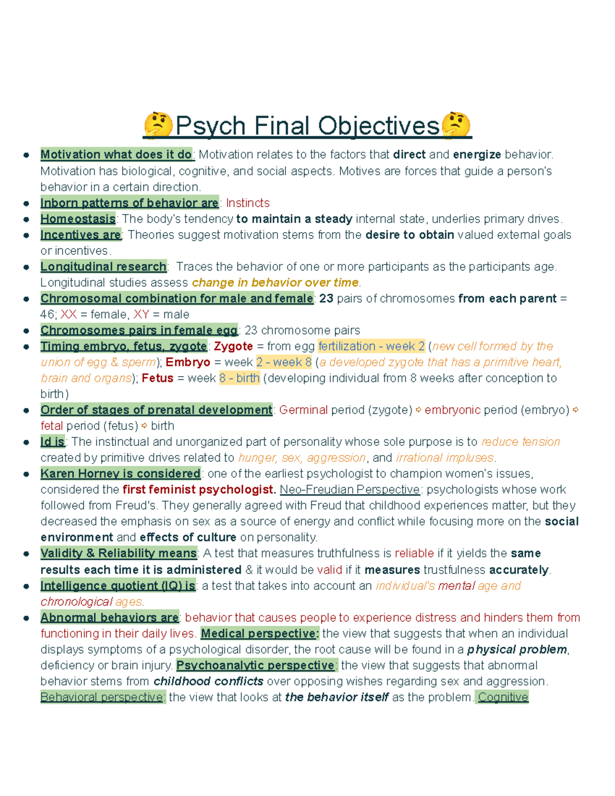 Psych Final Objectives EPsych Final ObjectivesE Motivation what does