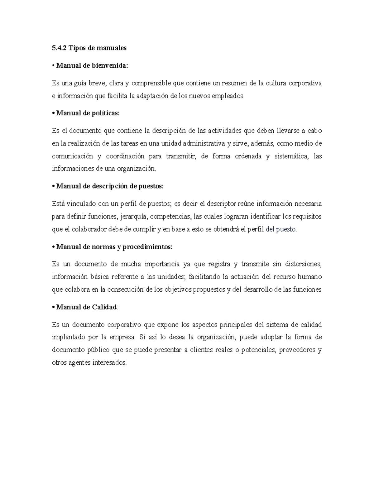 Unidad funcion - poip - 5.4 Tipos de manuales Manual de bienvenida: Es ...