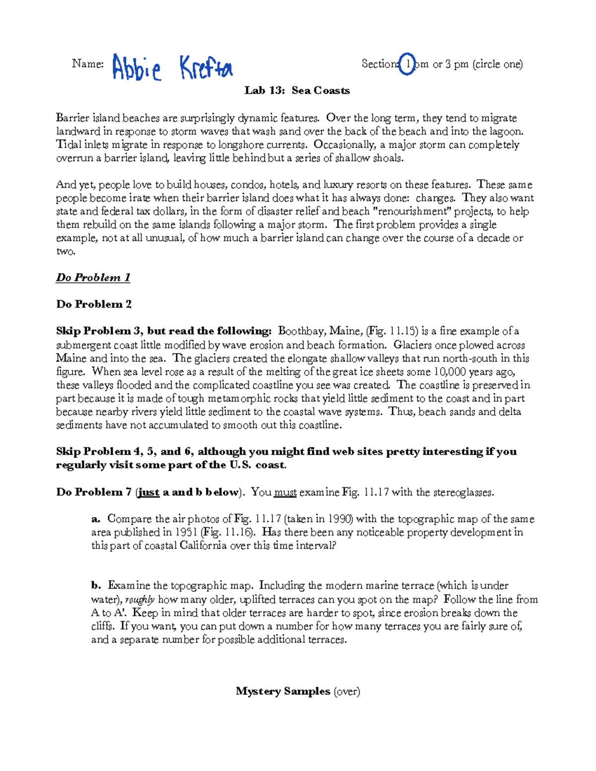 Lab+13+Coastal+Systems+no+mystery+samples - Name: Section: 1 pm or 3 pm ...