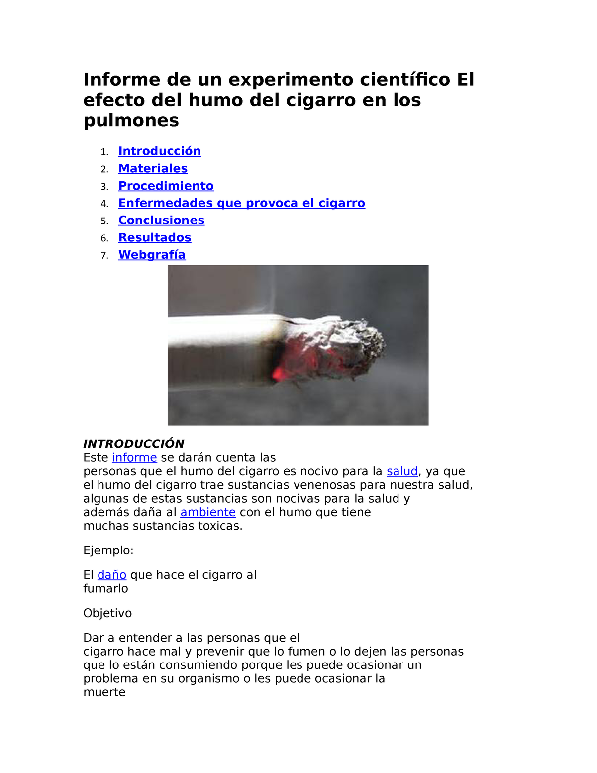 informe de un experimento científico el efecto del humo del cigarro en