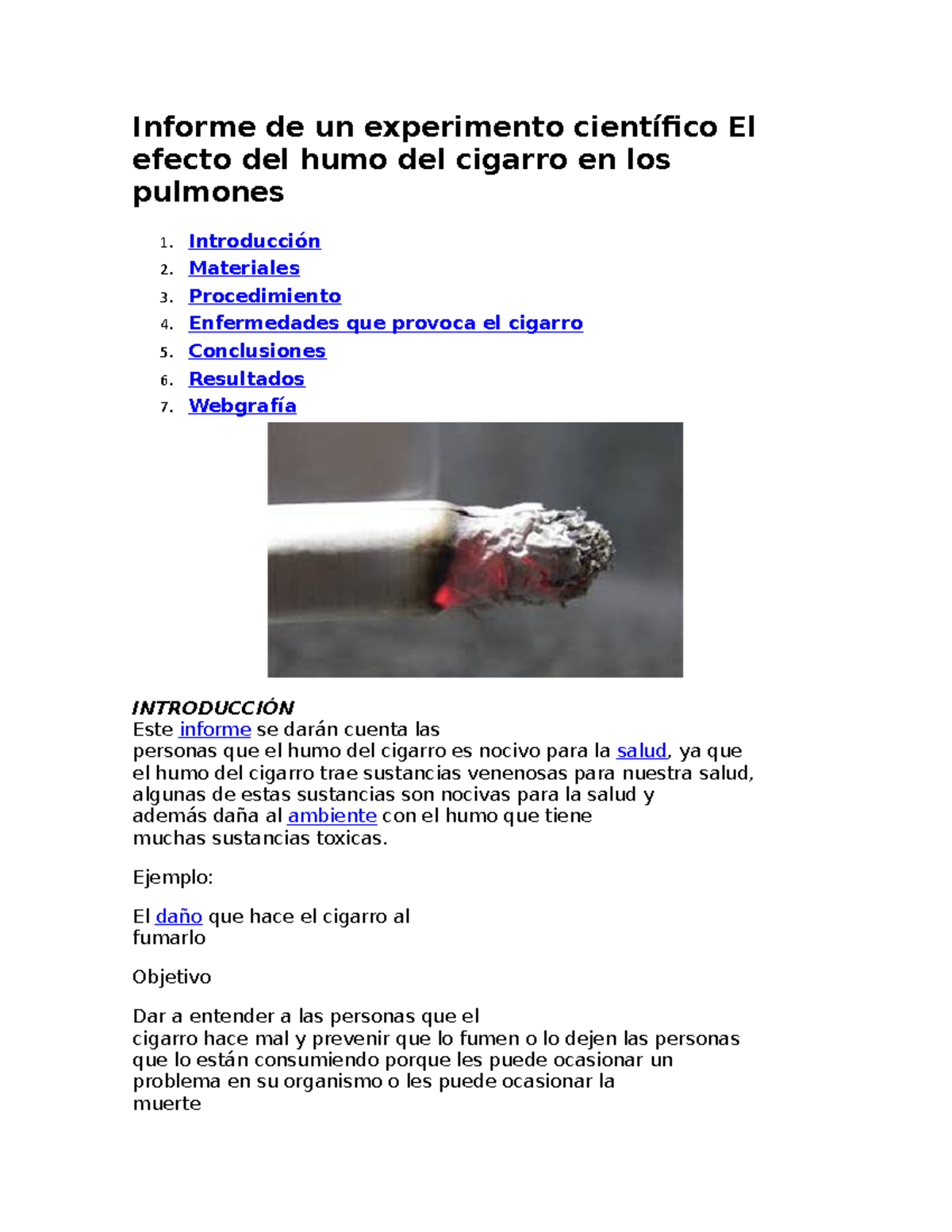 Informe De Un Experimento Cient Fico El Efecto Del Humo Del Cigarro En Los Pulmones Informe De