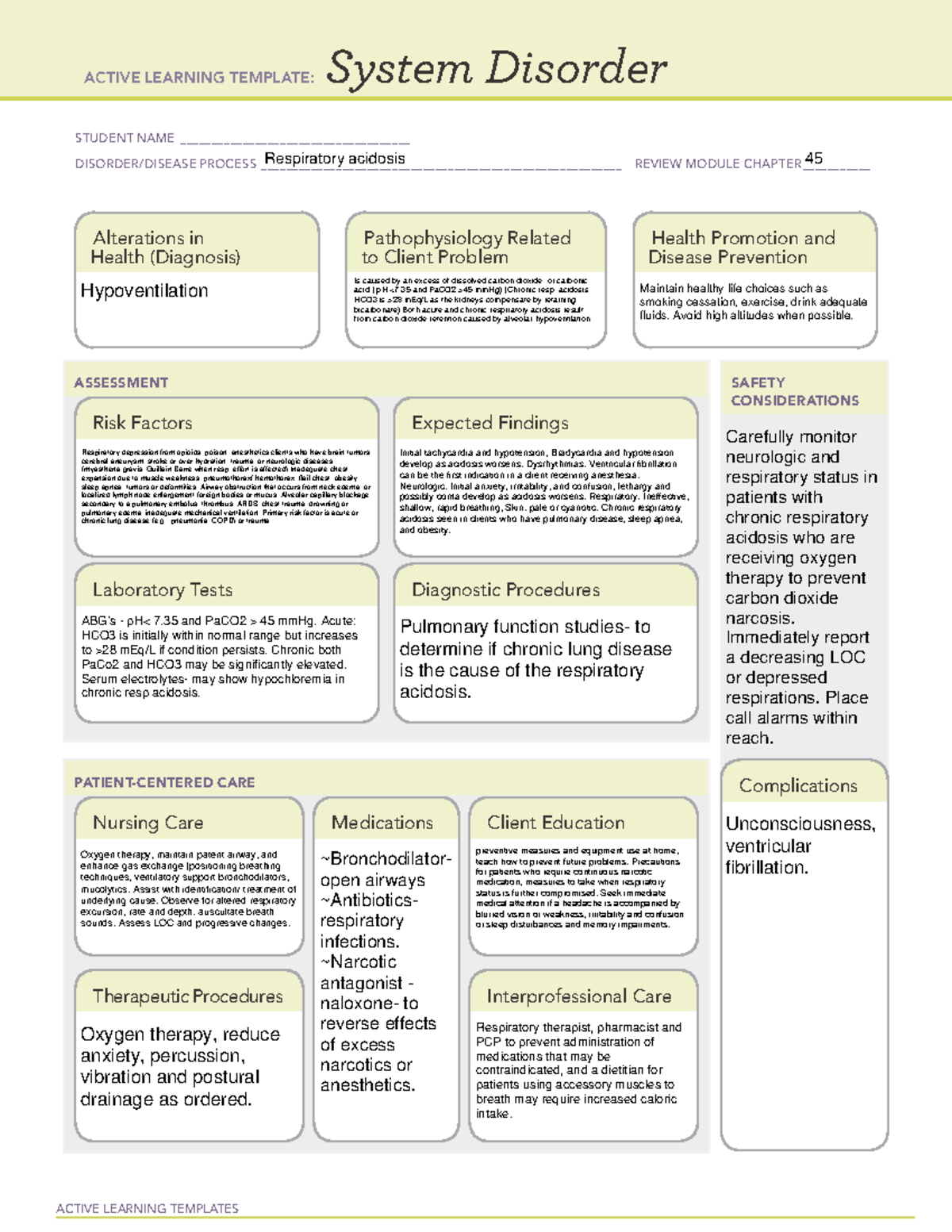 Respiratory acidosis 1 - ACTIVE LEARNING TEMPLATES System Disorder ...