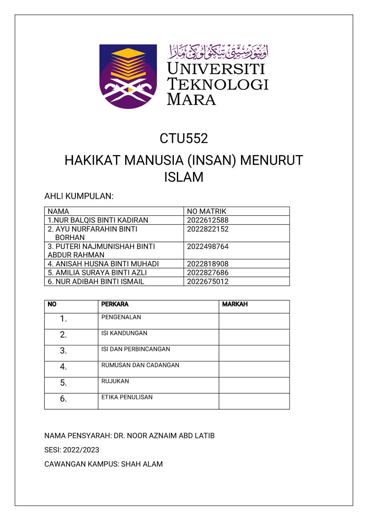 Kertas Konsep CTU552 - CTU HAKIKAT MANUSIA (INSAN) MENURUT ISLAM AHLI ...