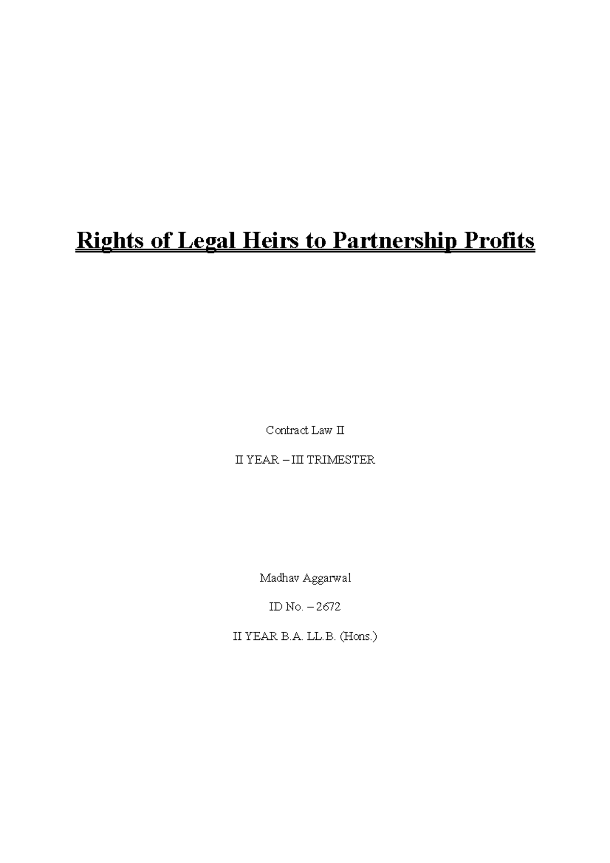 Rights of legal heirs to partnership profits contracts 2 project