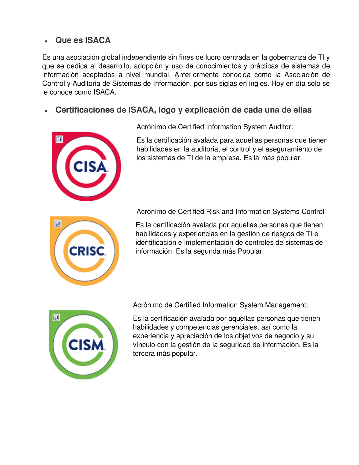 TAREA DE ISACA PROMOCION Que es ISACA Es una asociación global