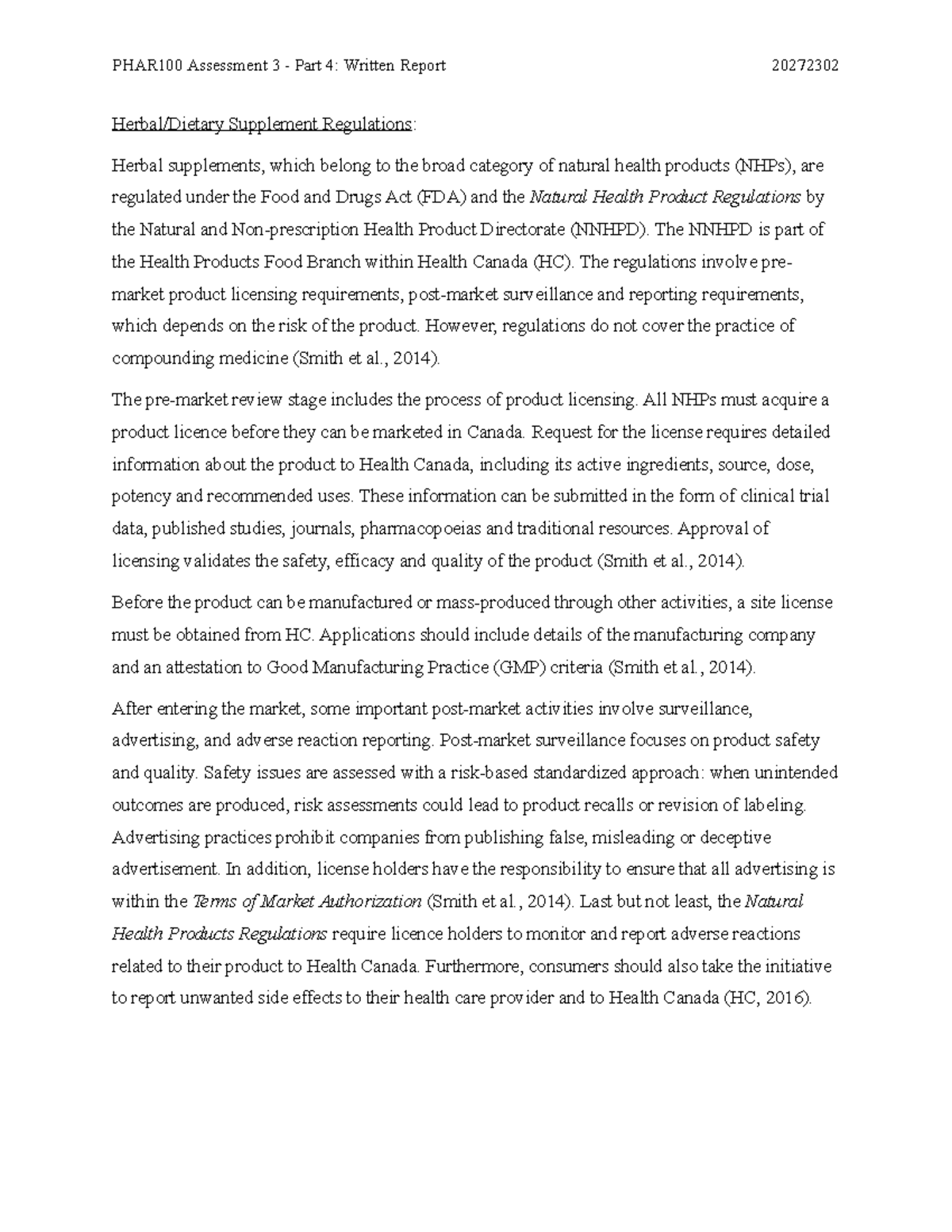 PHAR100 Herbal Supplements Core Assessments 3 Part 3 Herbal/Dietary