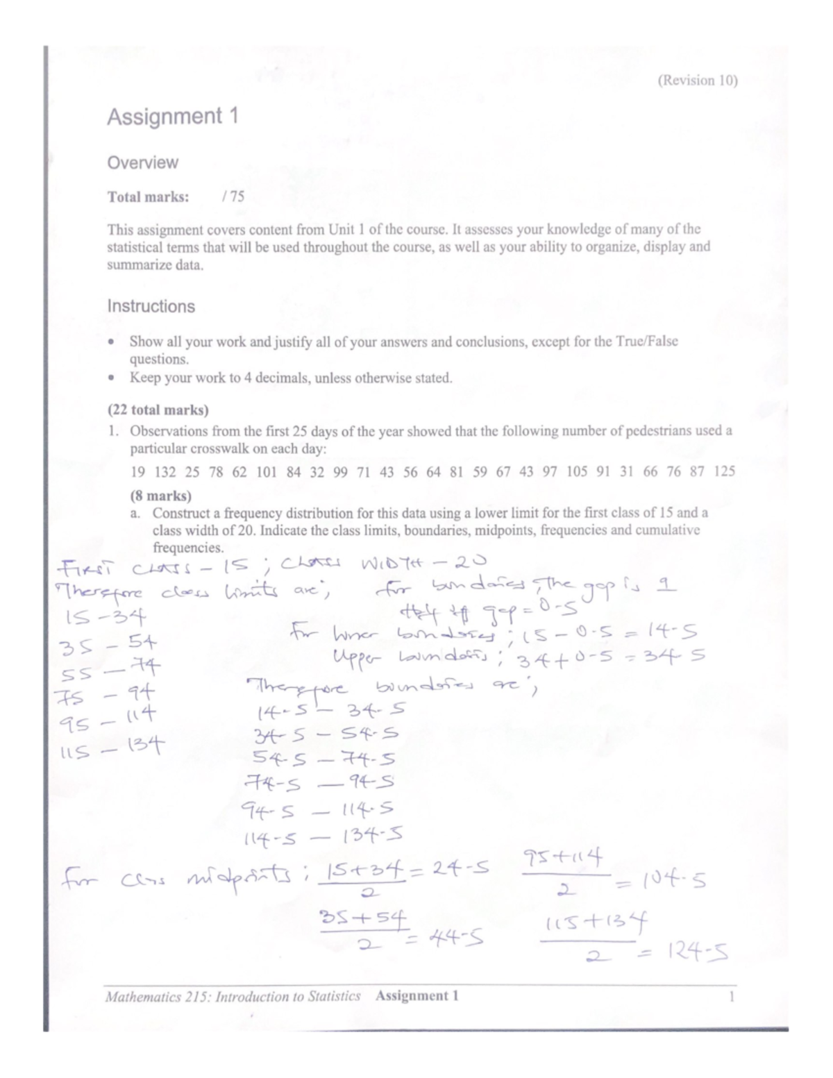 Assignment 1 - Math 215 - Studocu