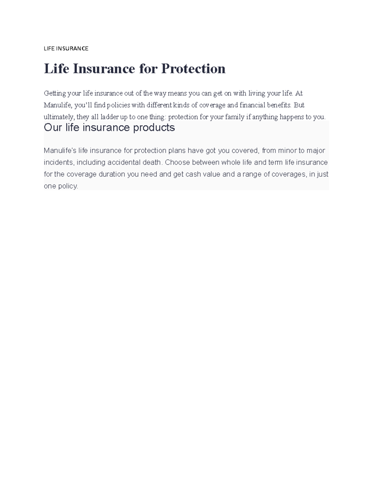 LIFE Insurance notes LIFE INSURANCE Life Insurance for Protection