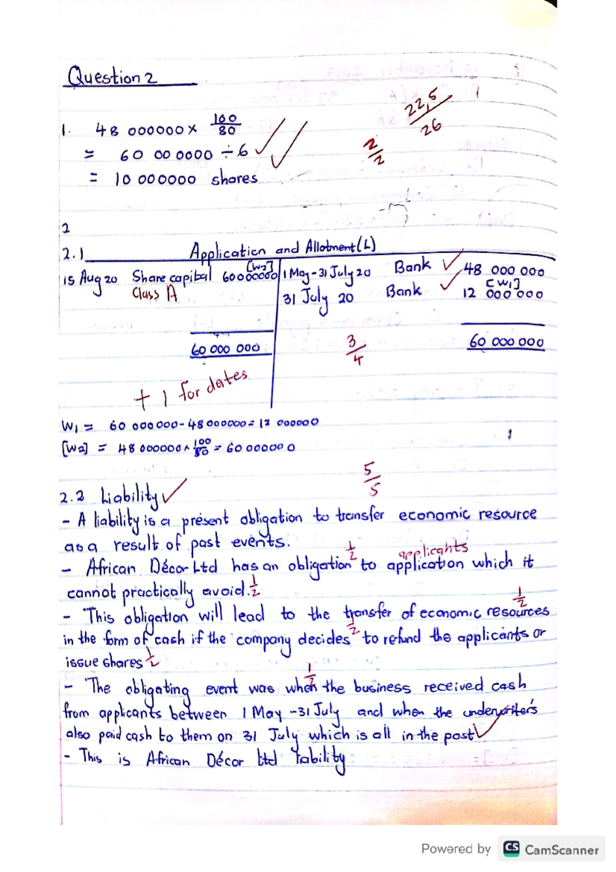 Marked Q2 - tutorial solution - Question 2 100 22 1. 48 X 80 26 60 00 6 ...