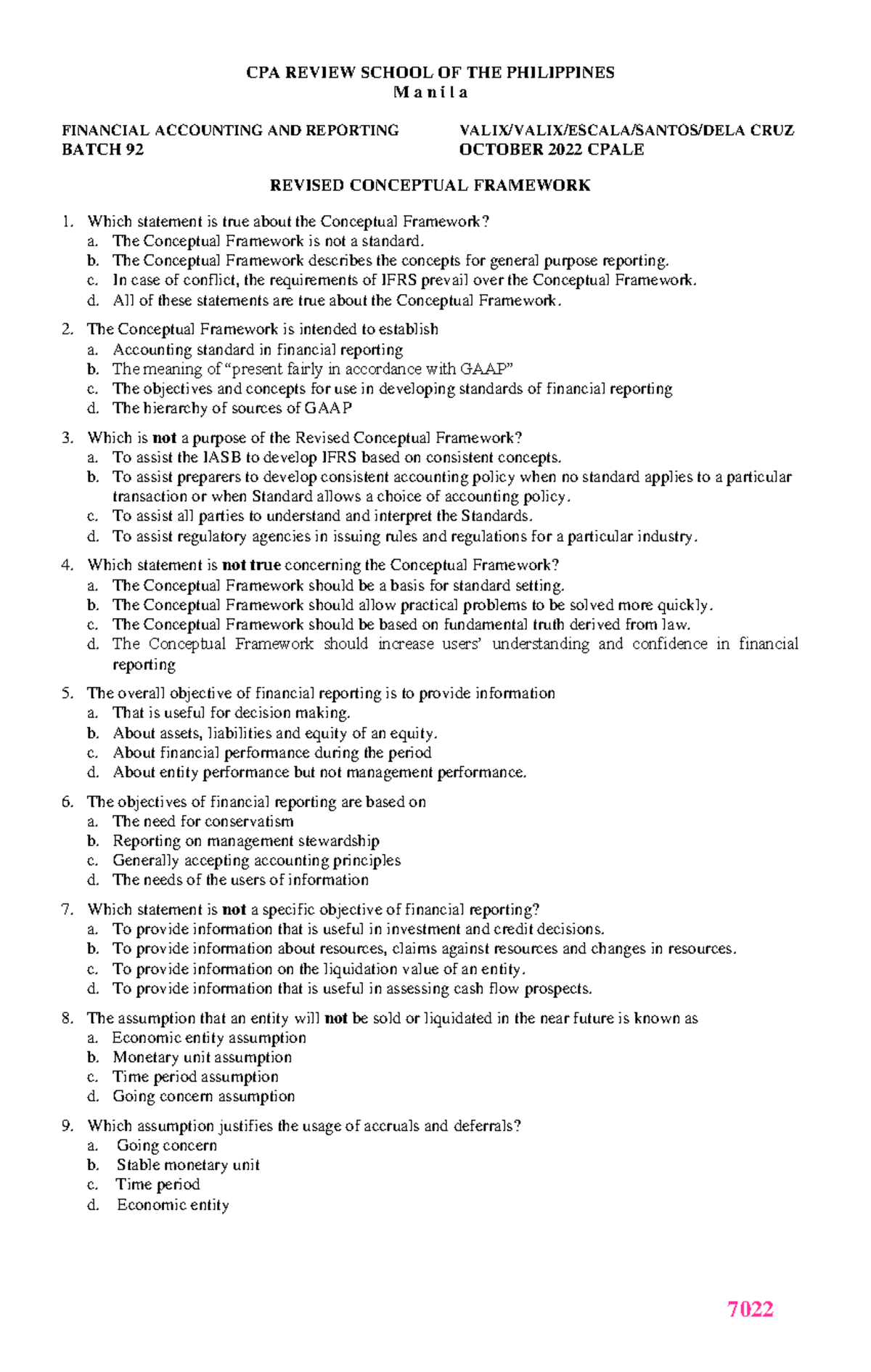 7022- Revised Conceptual Framework - CPA REVIEW SCHOOL OF THE ...