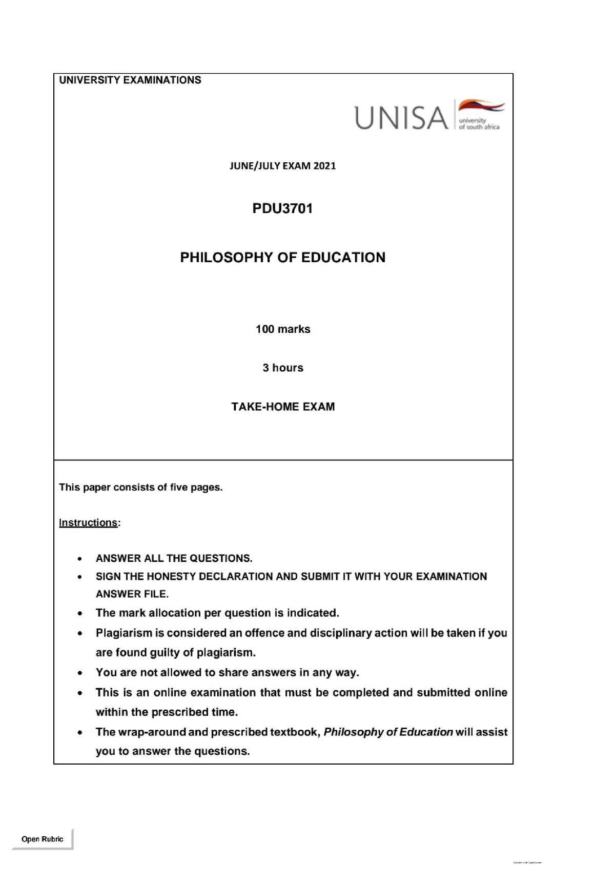 June 2021 Exam - Notes - Aed3701 - Unisa - Studocu