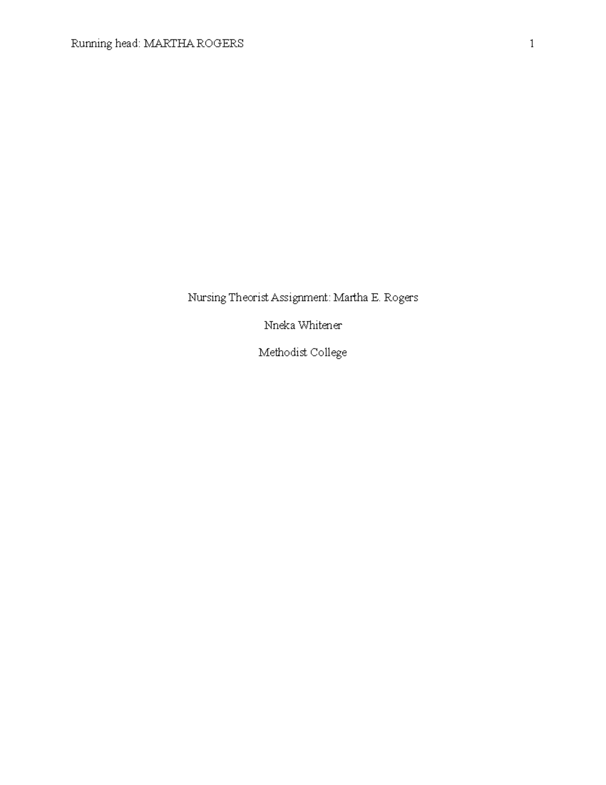 N100 theory paper nursing theorist martha rogers running head