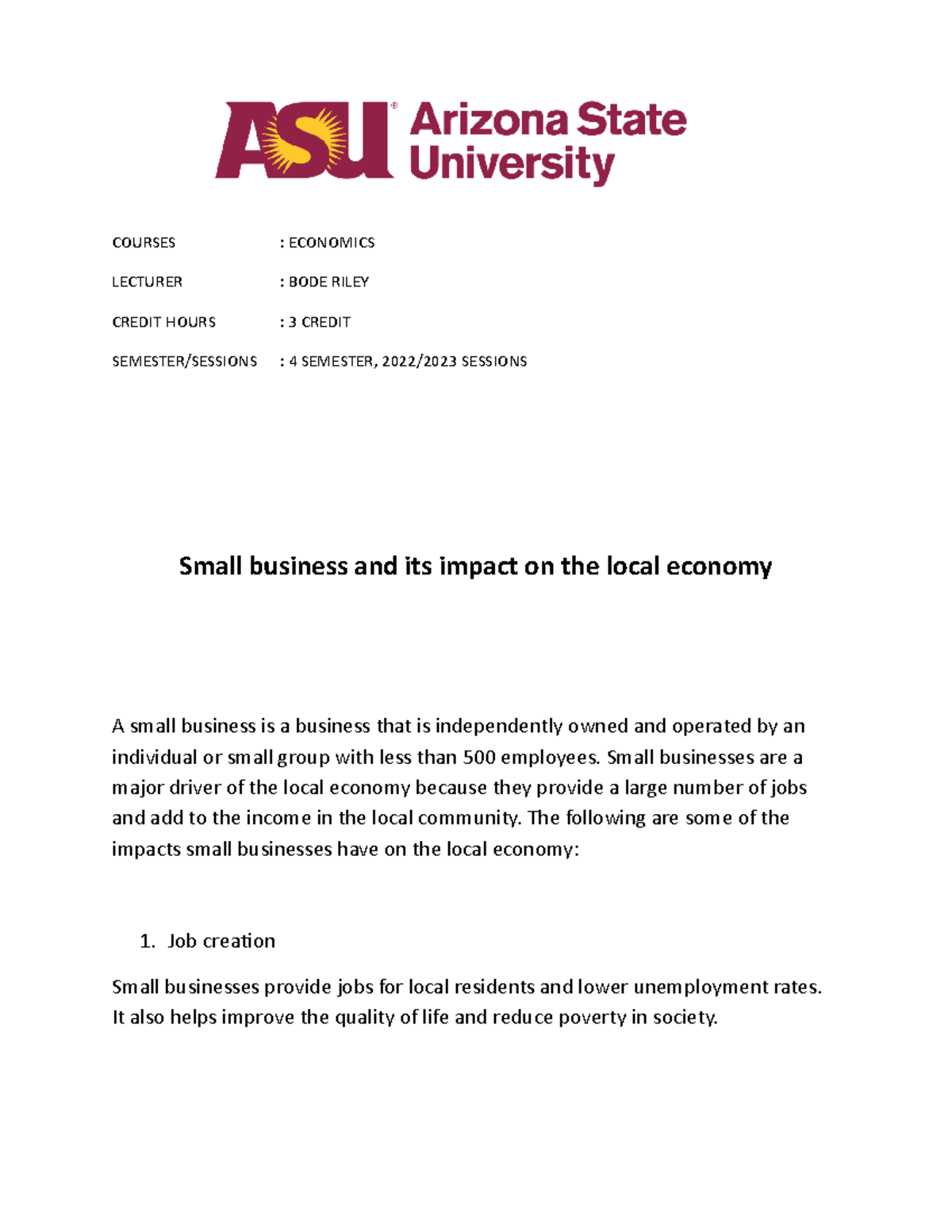 essay about the role of local business in relation to the economy