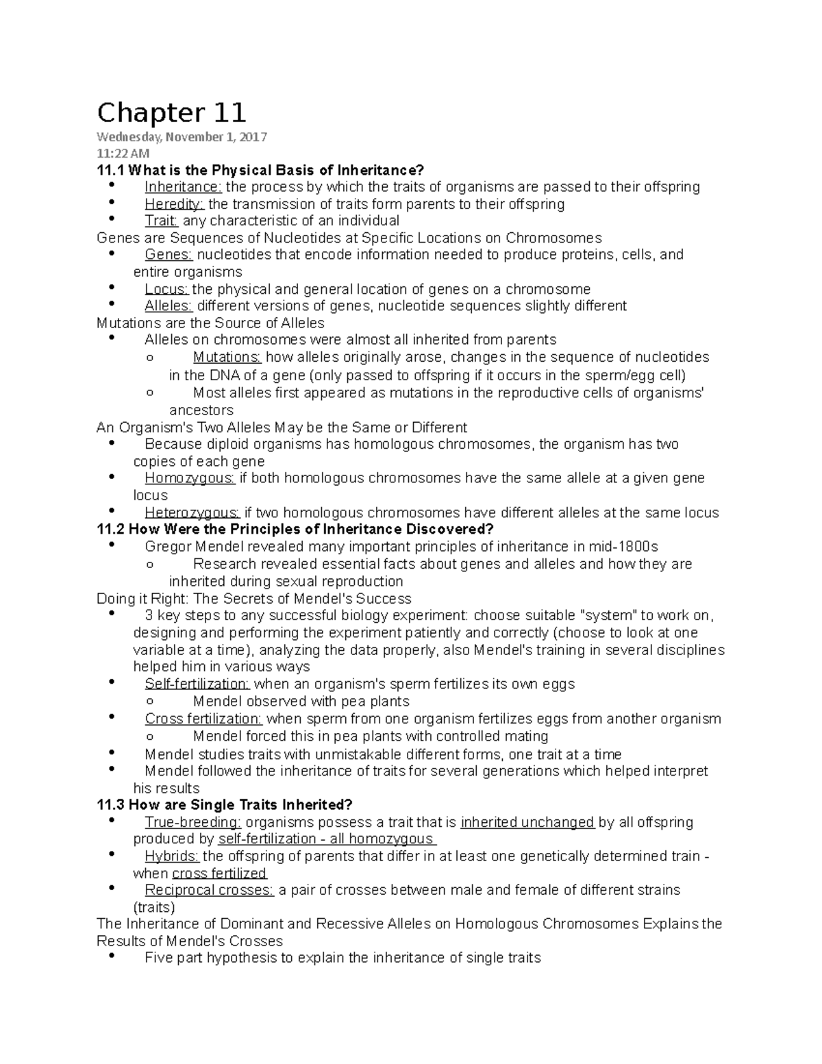 Chapter 11 Notes - Chapter 11 Wednesday, November 1, 2017 11:22 AM 11 ...