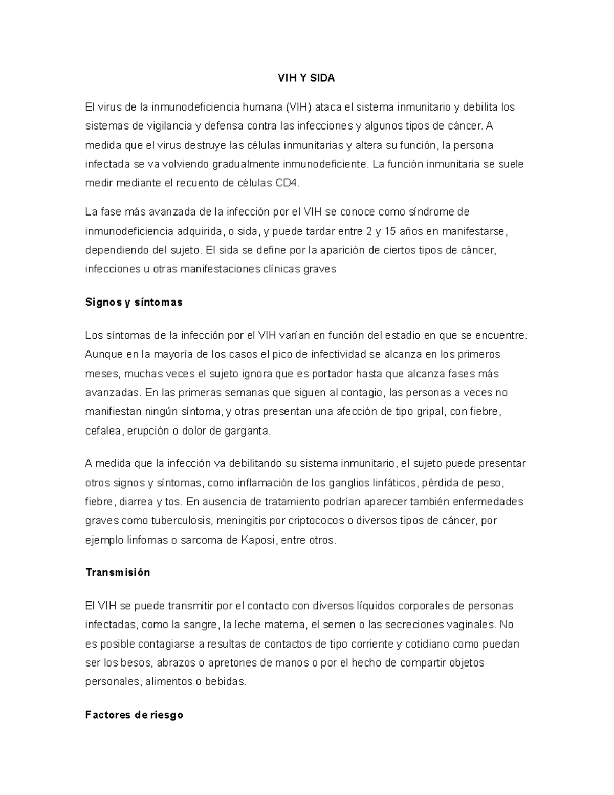 Vih-y-sida - completo - VIH Y SIDA El virus de la inmunodeficiencia ...