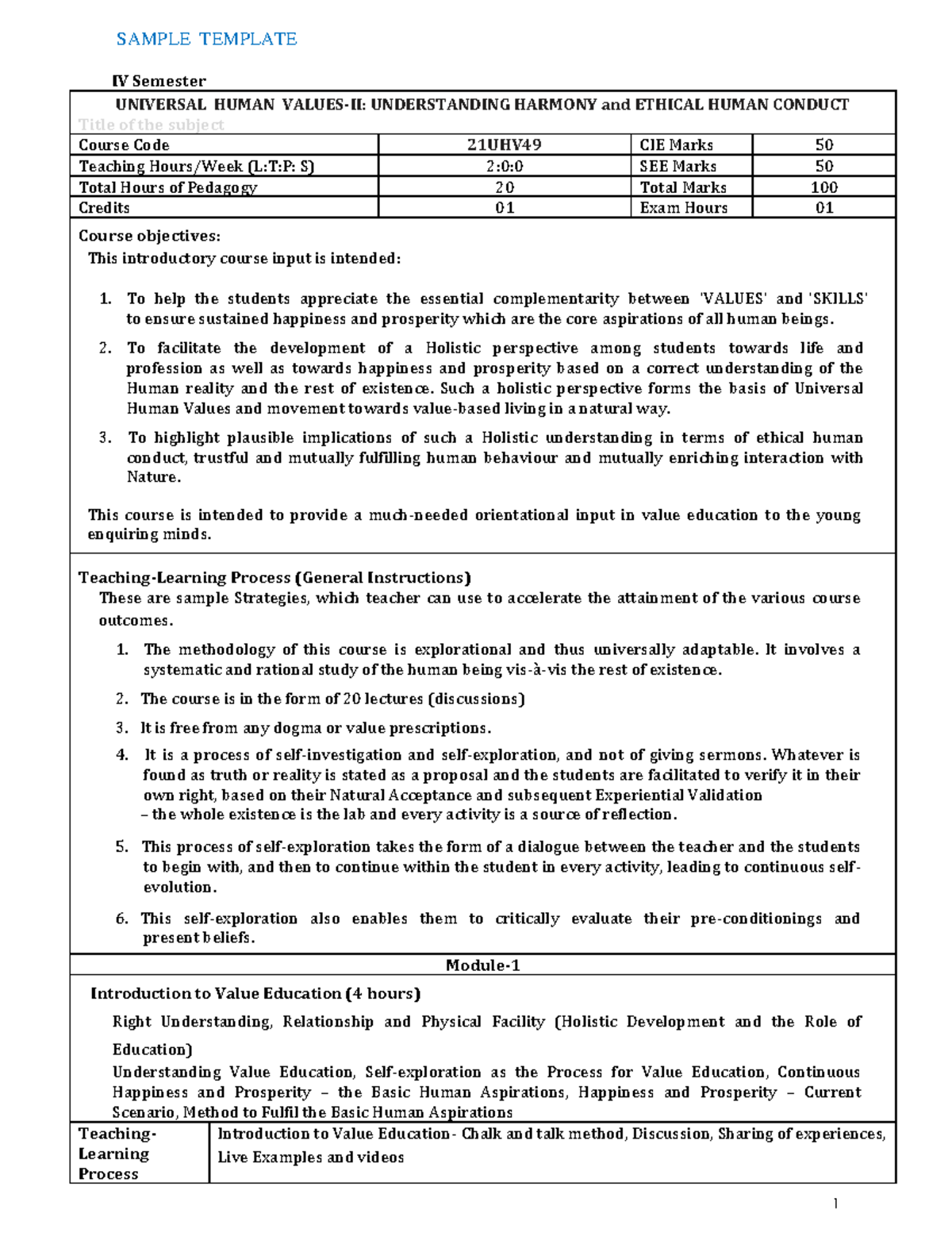 UHV Syllabus - aaaaaaaaaaaaaaaaaaaaaaaaaaaaaaaaaaaa - IV Semester ...