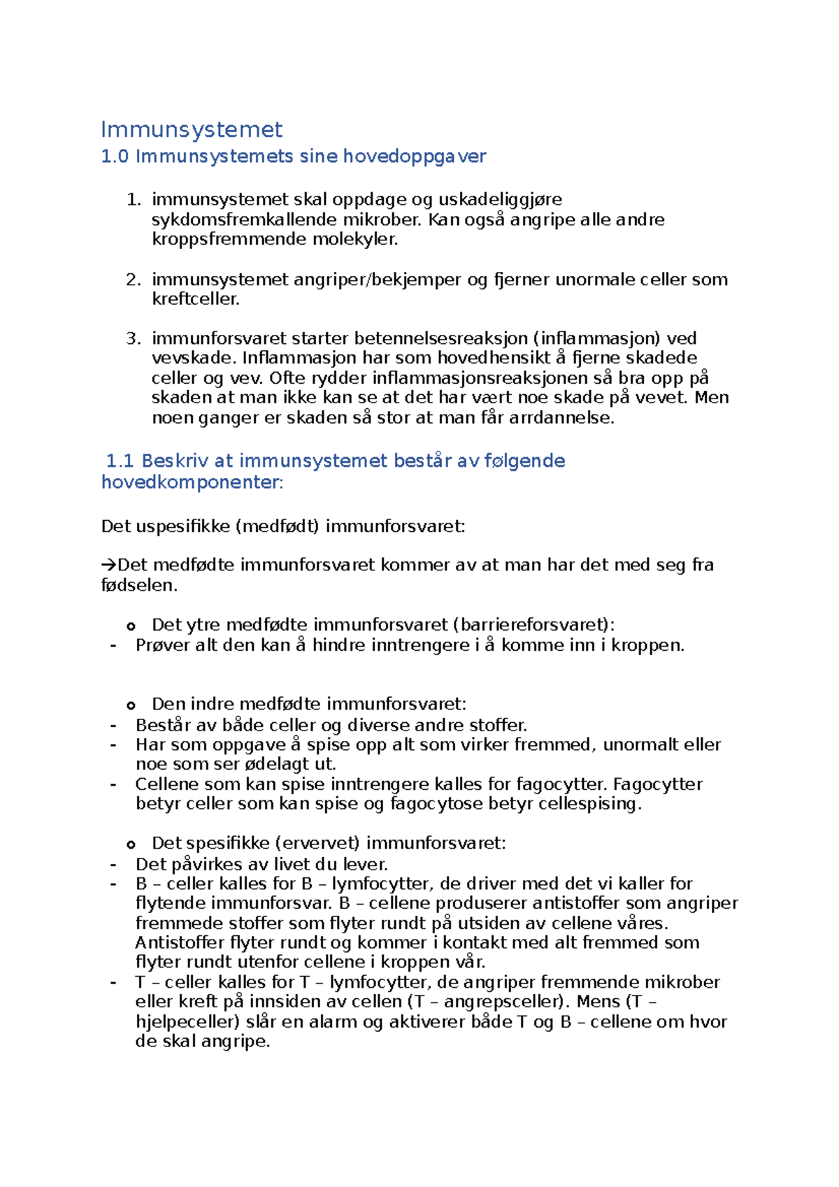 Immunsystemet - notater basert på læringsutbytte - Immunsystemet 1 ...