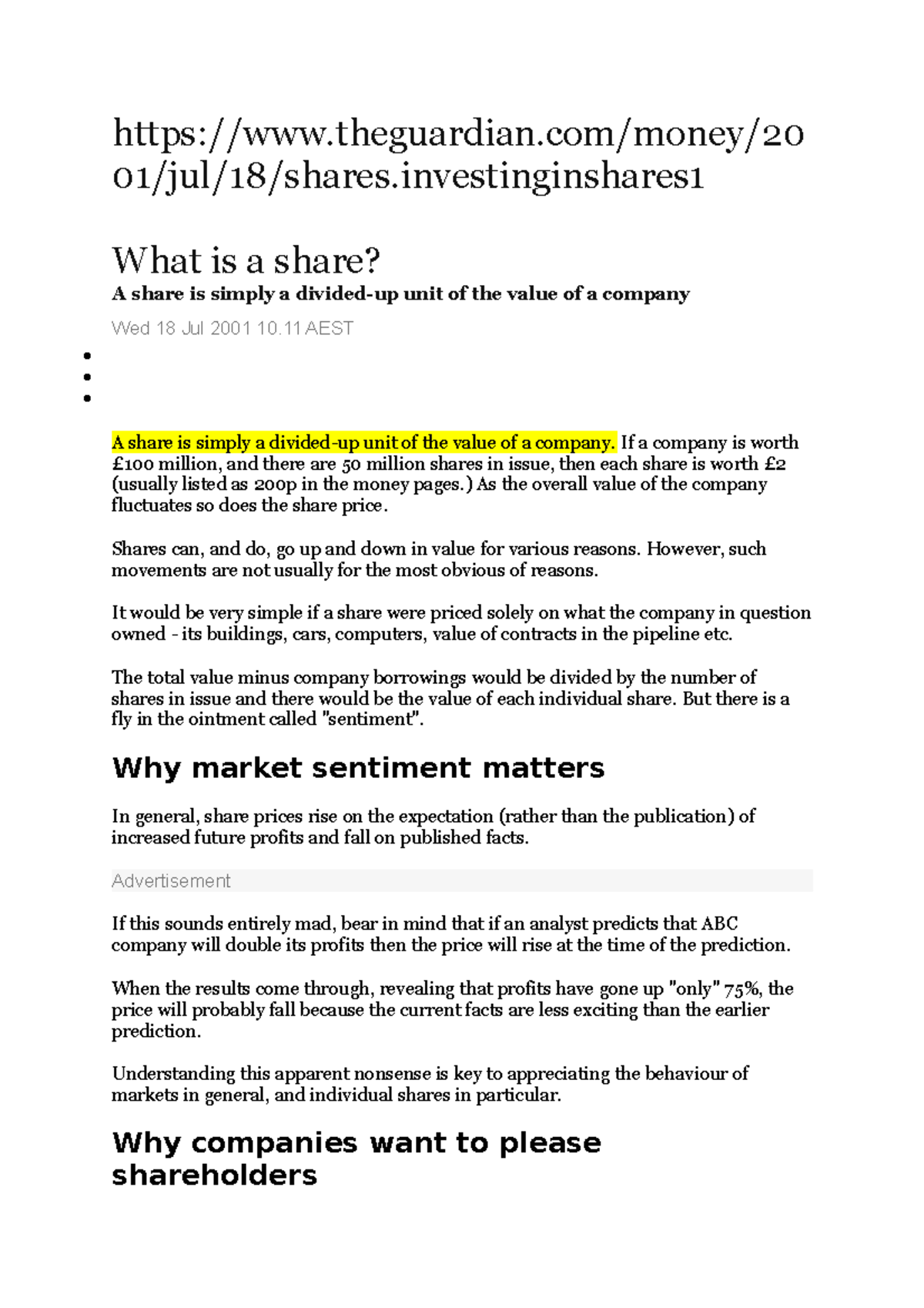 What is a share The Guardian - theguardian/money/ 01/jul/18/shares What ...