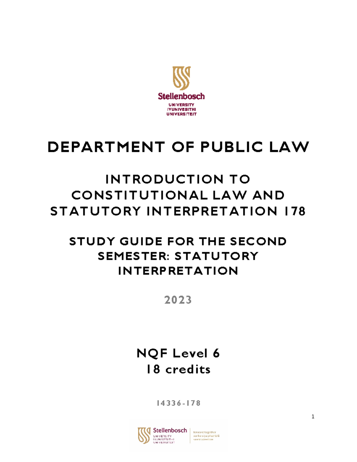 Semester 2 Intro Con Law Stat Int Study guide DEPARTMENT OF PUBLIC