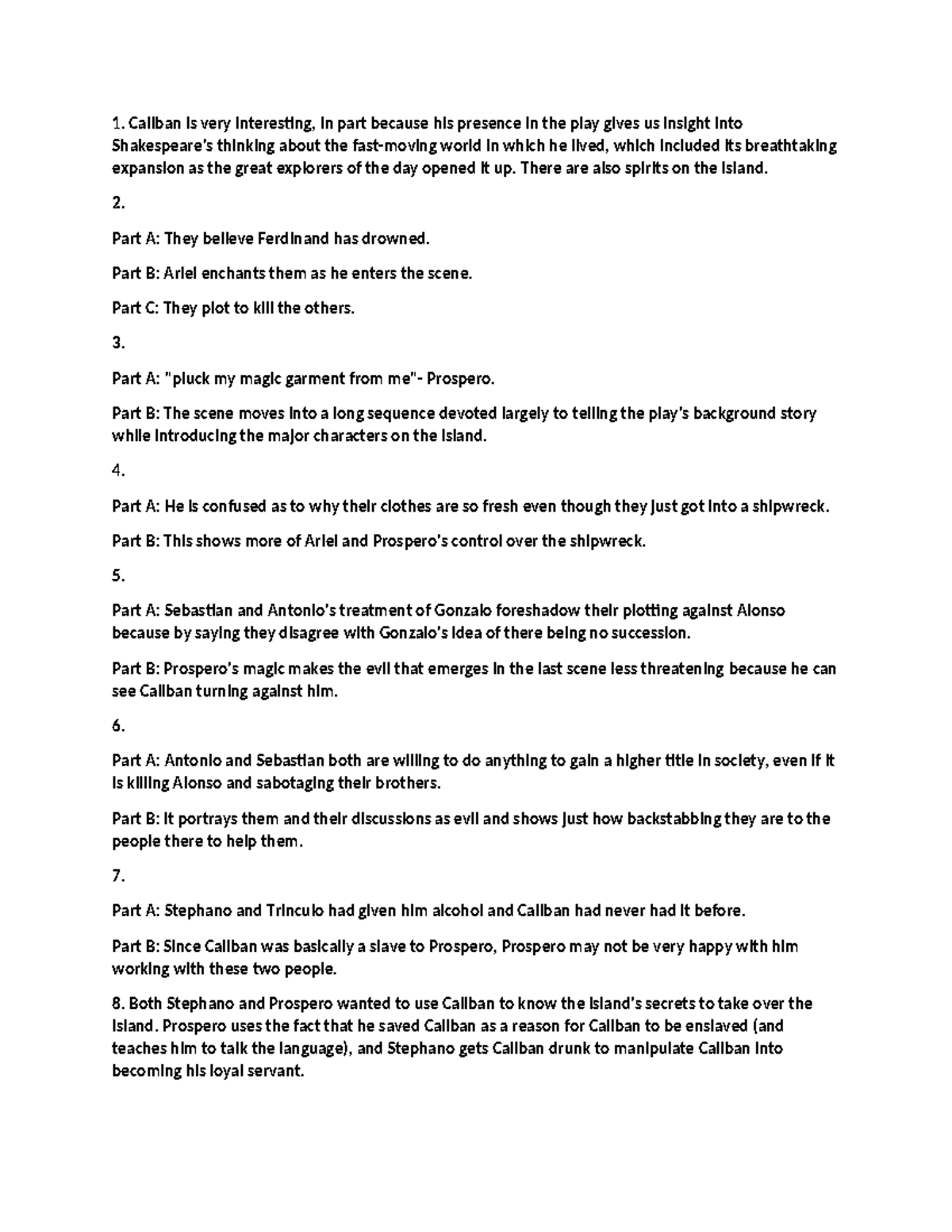 Act 2Build Insight p Answers Caliban is very interesting, in part