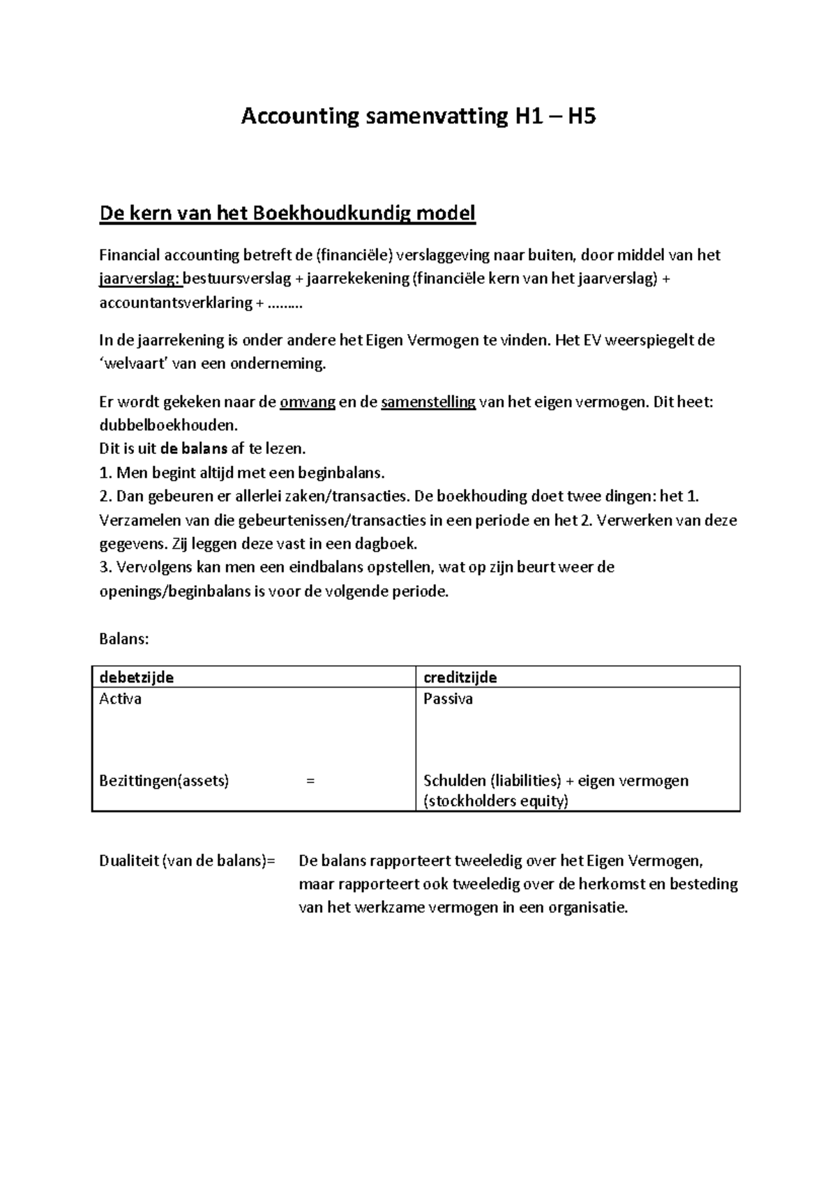 Samenvatting Accounting Hoofdstuk 1 T/m 14 - Accounting Samenvatting H1 ...