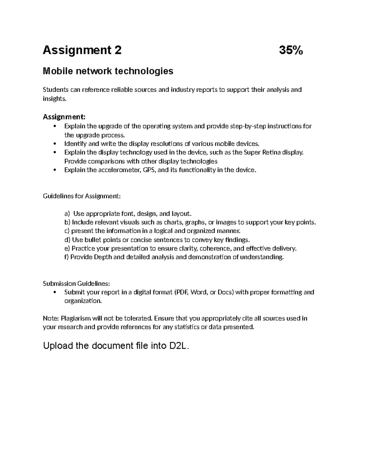 Assignment 2 - Mad - Assignment 2 35% Mobile network technologies ...