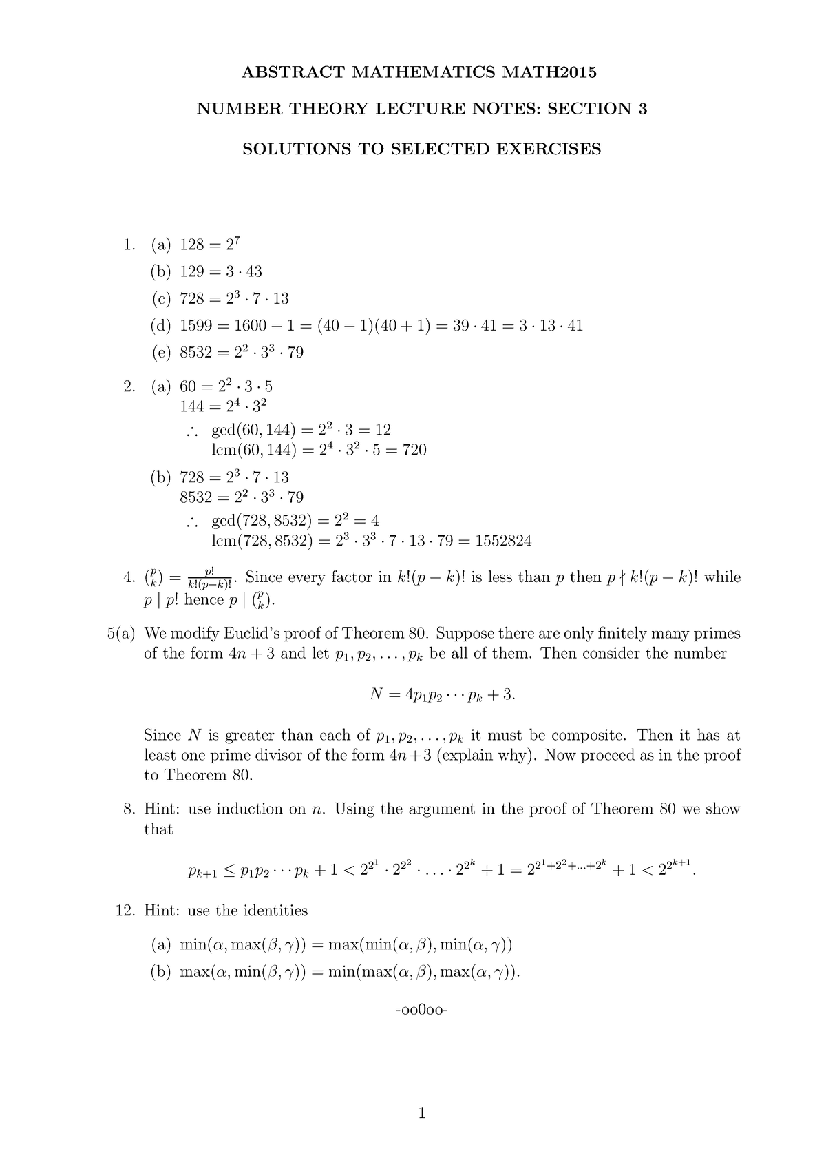 Solutions To Section 3 - ABSTRACT MATHEMATICS MATH NUMBER THEORY ...