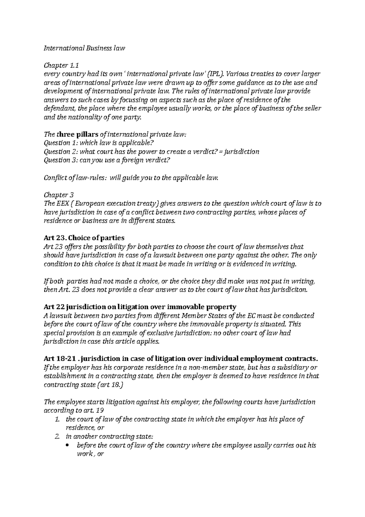 Summary International Law chapter 1, 3 and 4 International Business