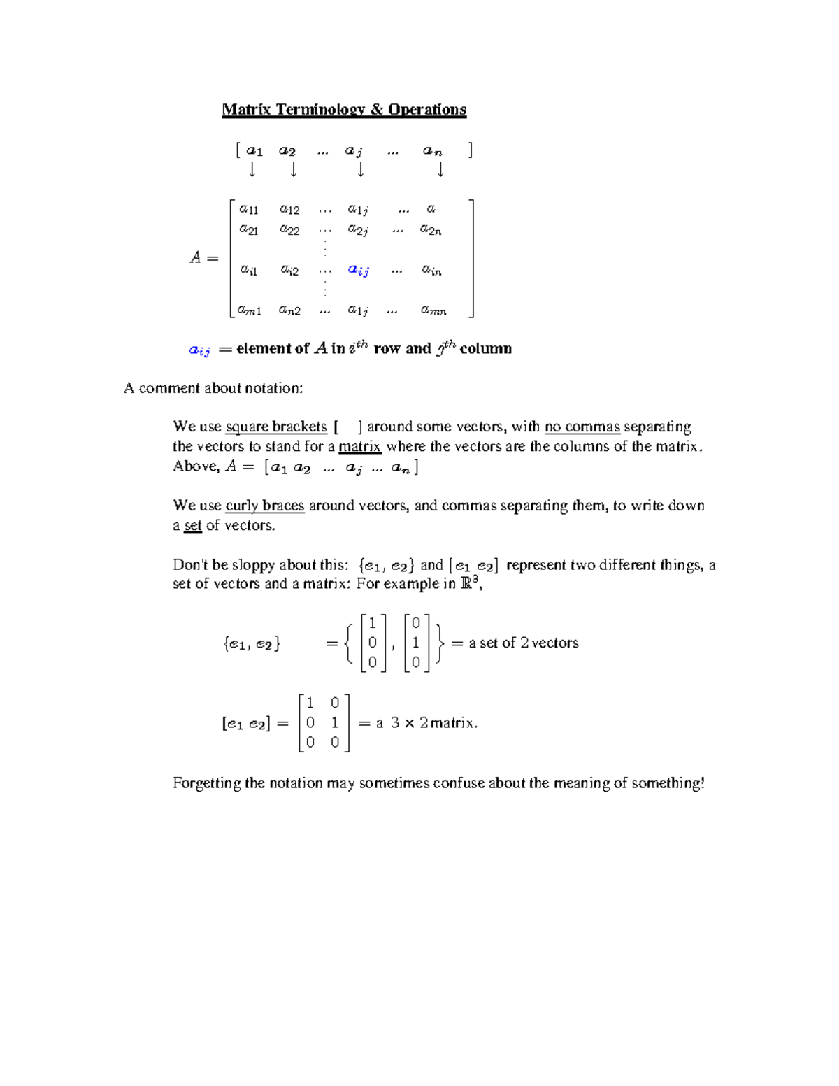 309 Fall 2015 Lecture 11 - Matrix Terminology & Operations Ò +&quot ...
